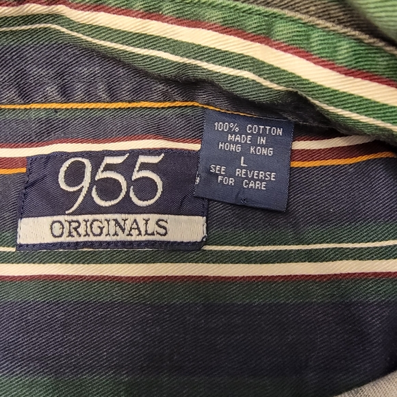 Vintage 955 Originals Green/Blue Button Down Shirt - Size Large - Picture 2 of 5